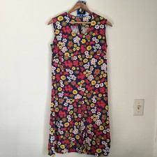 Vintage 60's 70's Dress Size S Blue Floral Drop Waist