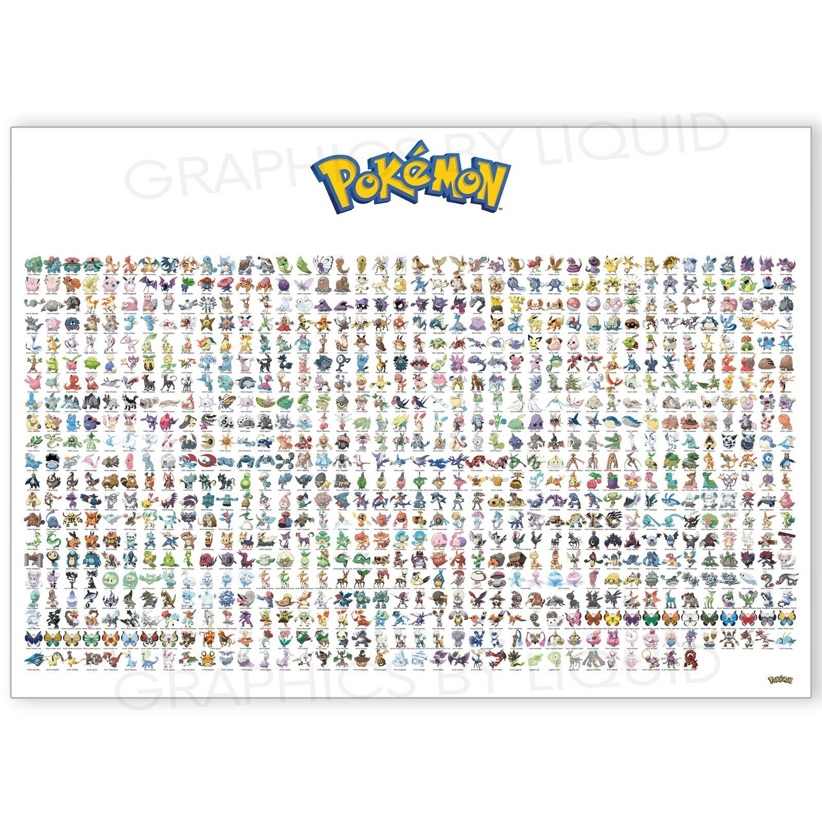 Pokemon Full Pokedex 1-721 Gen 1 To Gen 6 Poster Art Print A5 A4 A3 A2 A1