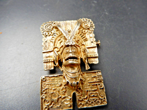 Broche Pendentif argent doré vanité Aztèque 3 cm - Afbeelding 1 van 4