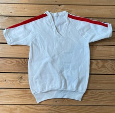 Vintage Short Sleeve V Neck Sweatshirt Size S White N1