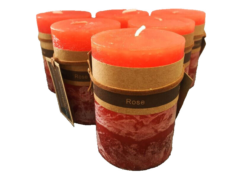 6xScented Candle Handmade Rustic Decor 5x8cm 22Hr Burn Fragrance Rose Red