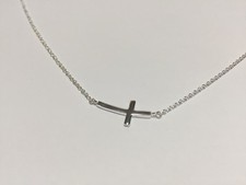 925 Sterling Silver Small Curve Sideway Cross Necklace 16''-18''