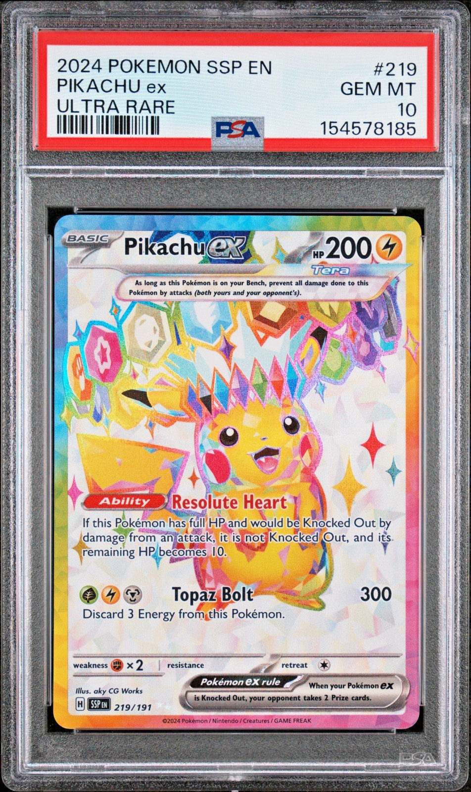 2024 Pokemon PIKACHU ex #219 Surging Sparks Ultra Rare PSA 10 GEM MINT New Cert! view 1