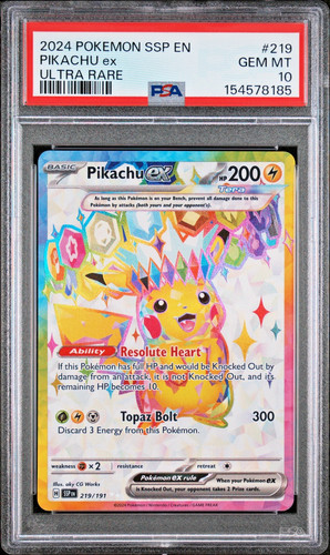 2024 Pokemon PIKACHU ex #219 Surging Sparks Ultra Rare PSA 10 GEM MINT New Cert!