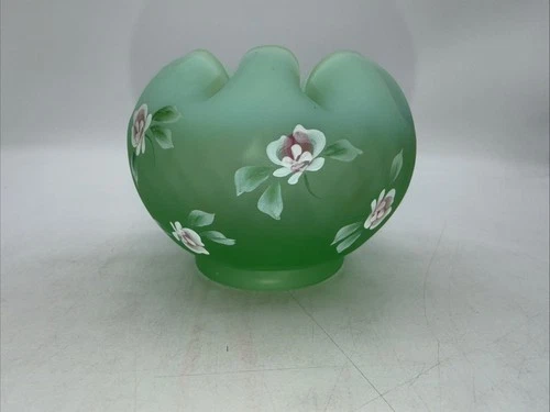 Vintage Fenton HandPainted Satin Glass Rose Bowl Diamond Optic Nancy Fenton 2003