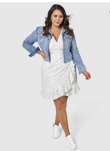 Sunday In The City Framed Frill Dress White & Black Spot Wrap Dress NEW Size 20 - Picture 2 of 20