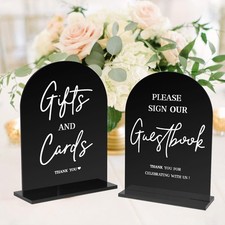 Black Acrylic Modern Wedding Sign, Ceremony and Reception Sign with Stand