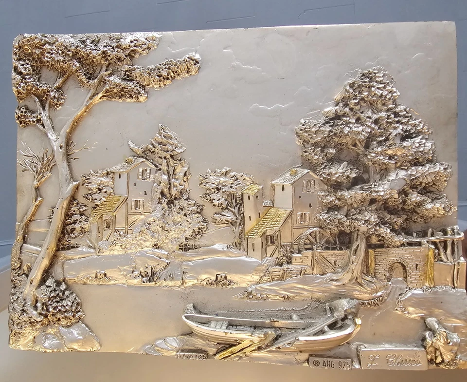 PLACA PLATA ESTERLINA ARG .925 FIRMADA F. CHIRICO MONTADA EN MARCO ESPEJO RETROVISOR. Foto 4 de 4