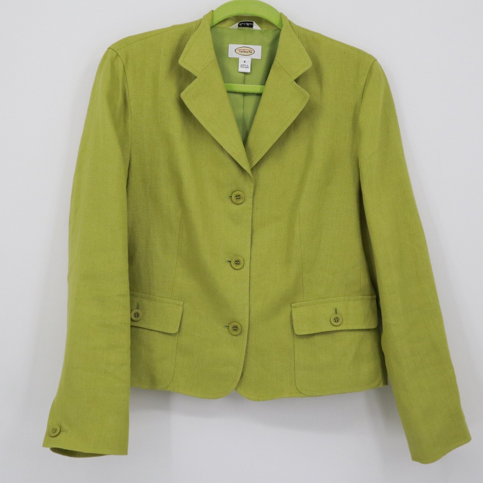 Talbots Irish Linen Blazer Womens 6 Green Career Chartreuse Fall Professional