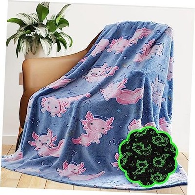 Axolotl Blanket Glow in The Throw Size 50'' x 60'' (130 x 150 cm) Pink Salamander