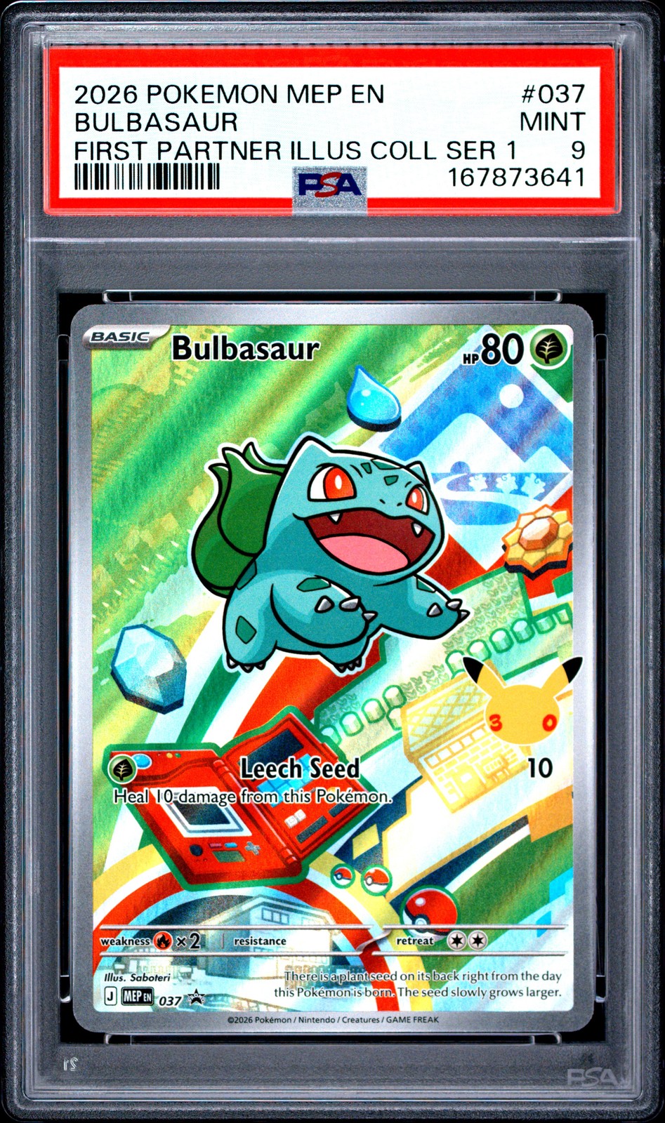 2026 POKEMON MEP FIRST PARTNER ILLUSTRATION COLLECTION #037 BULBASAUR PSA 9
