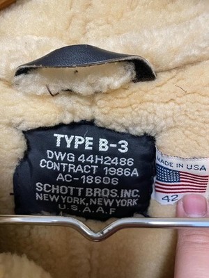 Schott Type B-3 Flight Jacket USA Sheepskin Size 42 Brown Mouton Schott Type B-3 Flight Jacket USA Sheepskin Size 42 Brown Mouton