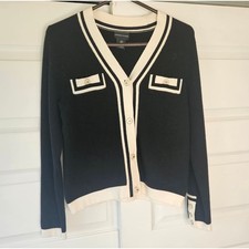 Adrienne Vittadini Contrast Trim Lady Jacket Cardigan - Size Small