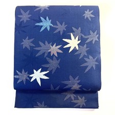 Summer Fukuro Obi Sha Karaori Navy Blue Silver White 412cm Japanese Used