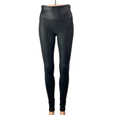 Spanx Women's Black Faux Leather Mid Rise Skinny Trousers Leggings Pants Size M
