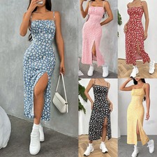 Women's Casual Dresses Daisy Floral Print Spaghetti Strap Midi Dress Square Neck