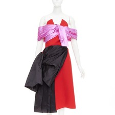PRADA 2018 red pink black virgin wool satin sash bustier dress IT38 XS