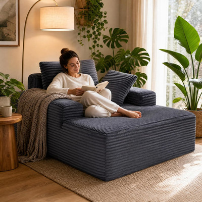 63'' Boneless Chaise Lounge Chair Indoor, Comfy Oversized Chair, Corduroy Uphols