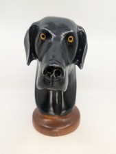 Vintage Jordan Top Knot Carvers Wood Carved Black Labrador Retriever Bust Signed