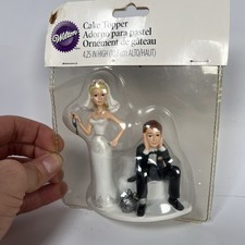 New Wilton Cake Topper Bride And Groom Ball And Chain 4.25" High Bride Is Broken