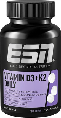 ESN Vitamin D3 K2 Tabletten 300 Stück, 1000 I.E. D3, 45 µg K2, Made in Germany
