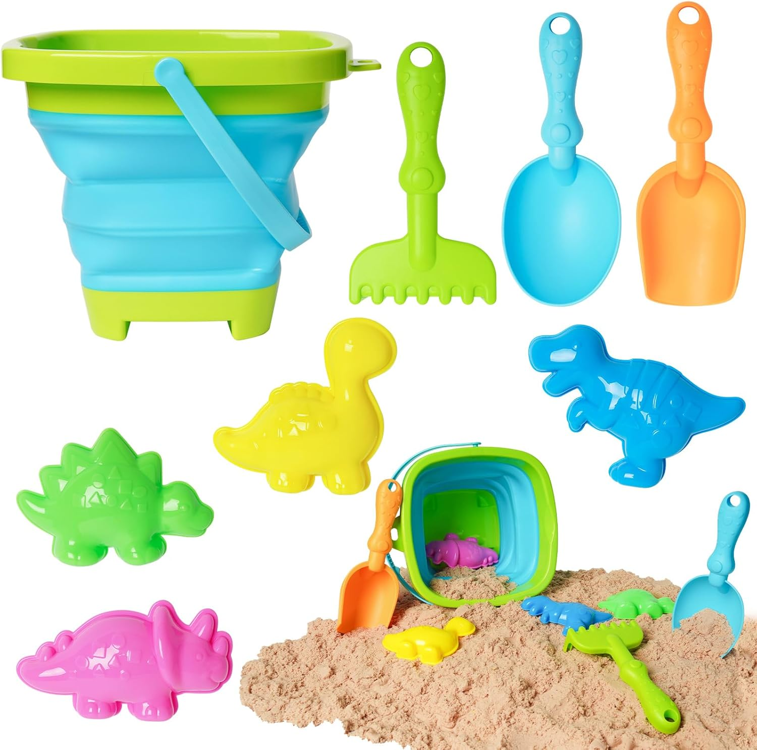 Kids Bucket and Spade Set,Collapsible Foldable Kids Beach Toys Set,Portable Coll