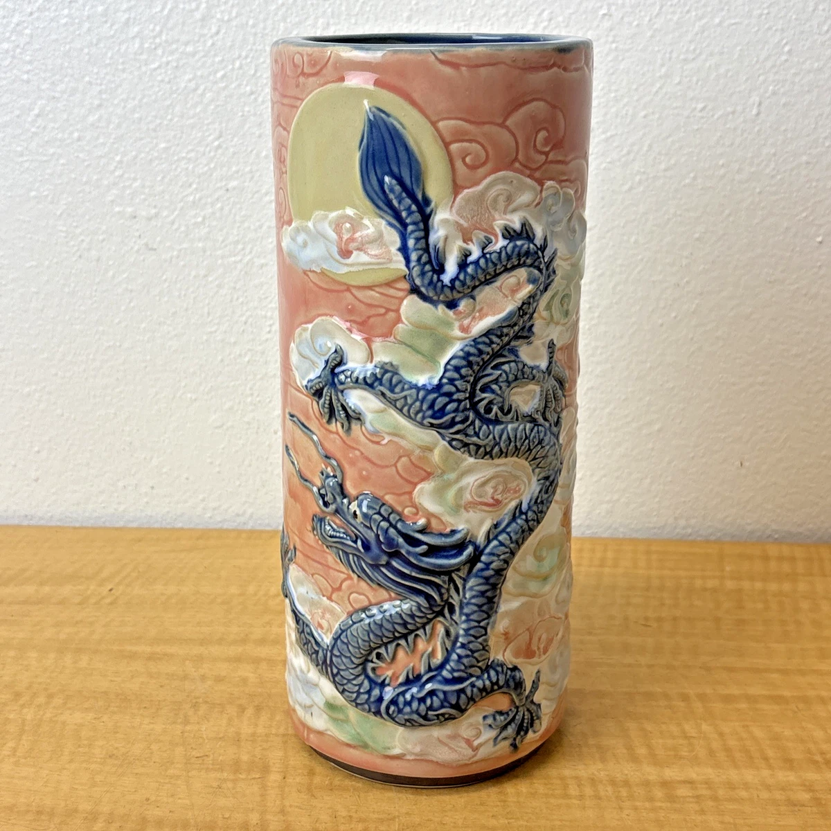 大型花瓶　中国製　日本の風景 中国美術特大花瓶民国骨董品海老の絵高さ66cm