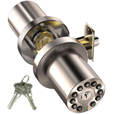 Iulock Waterproof Electronic Door Knob Keypad And Key Auto Lock Satin Nickel 50
