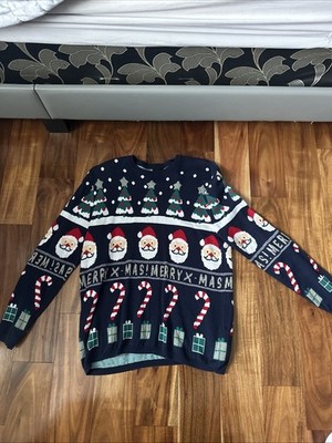 H&M Navy Blue Festival Sweater Size Large Excellent Condition