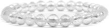 Natural Faceted Clear Quartz Gemstone 6Mm round Beads Stretch Bracelet 6.5 Inch