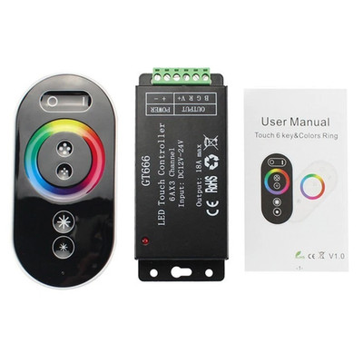 GT666 RGB LED Strip Lights Controller + Wireless RF Touch Remote DC 12V-24V 18A