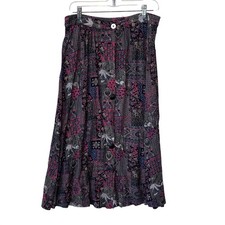 Vintage Patchwork Print maxi Skirt Button Front prairie cottagecore size 8 READ