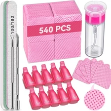 Gel Nail Polish Remover Tools Kit with 540 Lint Free Wipes, 10 Soak Off Clips...