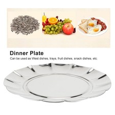 Stainless Steel Round Dinner Plate Dish Food Fruit Snacks Tray Tableware Kitche^