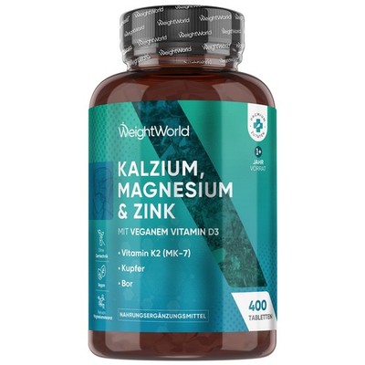 Kalzium Magnesium Zink Tabletten - 400Stk - Vitamin D3 K2 - Stoffwechsel - Vegan