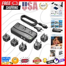 250W Power Converter 3-Outlet and 4-Port USB Travel Voltage Transformer 220V ...