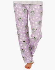 Munki Munki Star Wars Grogu Womens Pajama Pants Purple Baby Yoda Hearts Medium