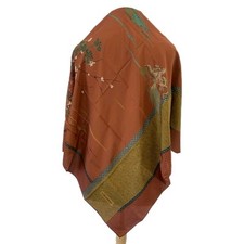 Y1 Valentino Silk Scarf 34  x33  Asian Print Rust Gold Green Phoenix Made Italy