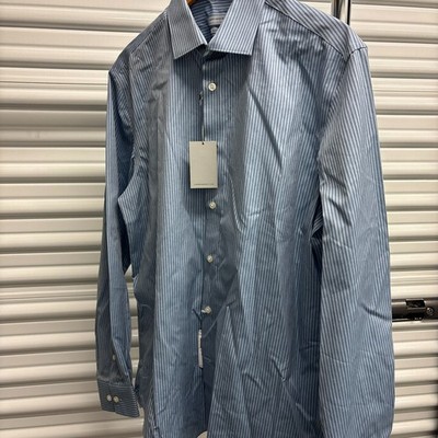 MARC NEW YORK Business Dress Shirt 16 34-35 Andrew Marc Men's Blue Stripe Formal