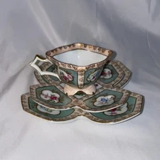 Trio Vintage Germany NC Floral Square Tea Cup & Saucer Plate. Nice Set  - 6755