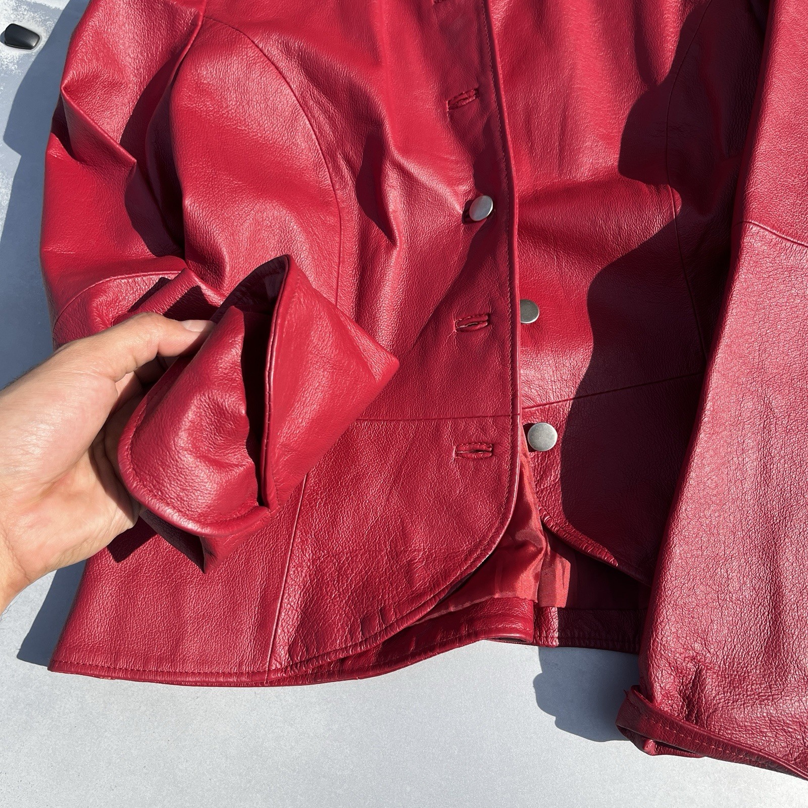 Shape FX Women's Collared Button Jacket Red Leath… - image 7