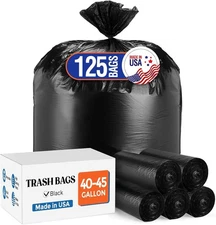 40-45 Gallon Black Trash Bags Kitchen Garbage Rubbish Bags 125Bags 40x48"