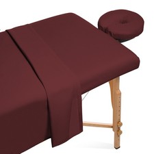 3pc Flannel Massage Table Sheet Set - Facial Bed Covers - Burgundy