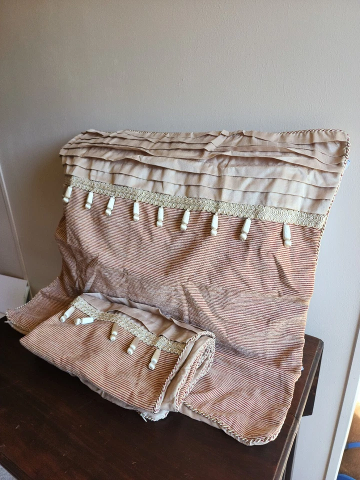 Set of 2 Croscill Birmingham Euro Tasseled Stripes Red Gold Pillow Shams - Image 2 of 4