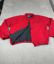 VTG Polo Ralph Lauren Jacket Mens XL Red Harrington Flannel Lined CHINSTRAP 90s