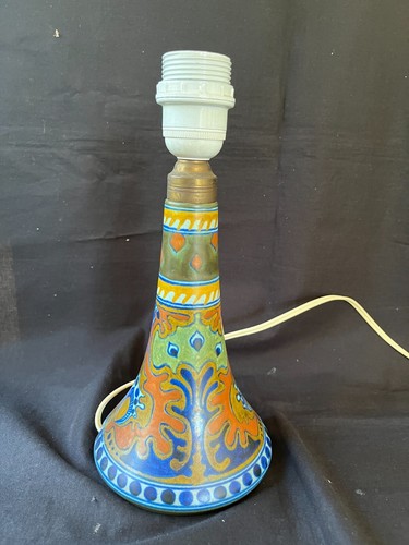 ancien pied de lampe en faïence hollandaise Gouda . Vers 1920. Plusieurs marques. décor rhodien - Photo 5 sur 10