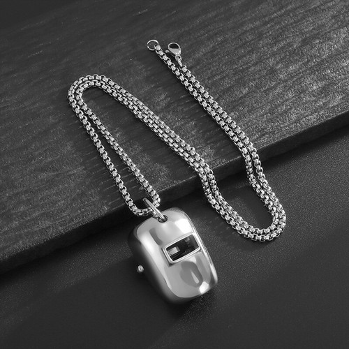 Hip Hop Titanium Steel Shiny Welders Mask Pendant Necklace with Chain Jewelry S - Bild 7 von 22