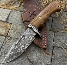 Best Hunting HANDMADE DAMASCUS STEEL SKINNING KNIFE BOWIE SURVIVAL Sheath Pro