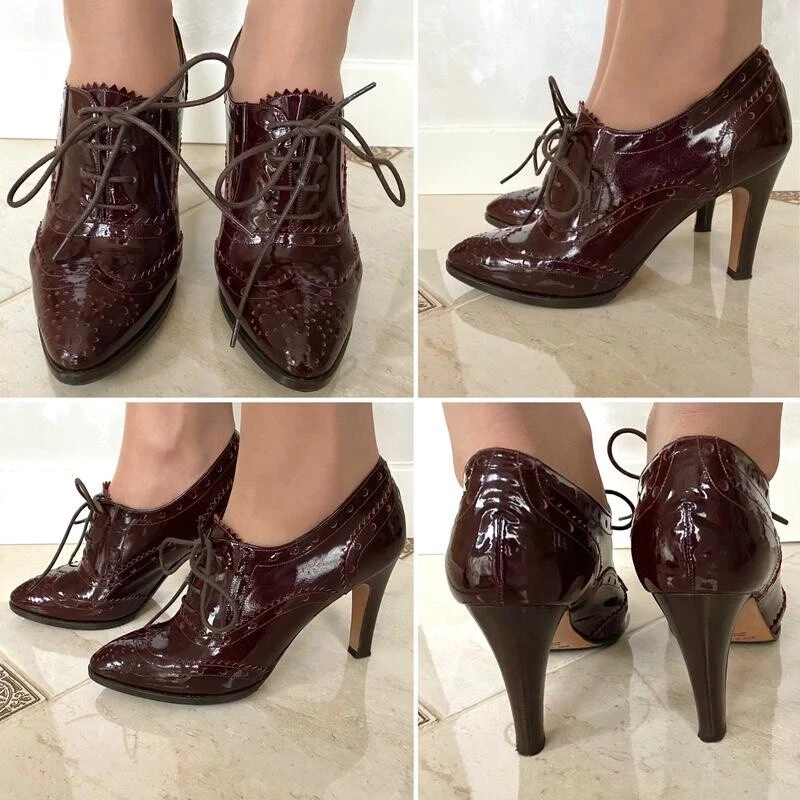 Auténticos zapatos de tacón con cordones de charol ciruela ETRO para mujer talla 38 us7 Foto 2 de 4