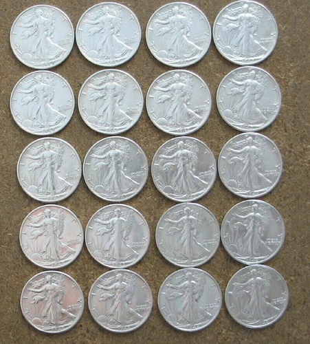 ORIGINAL ROLL 1942-S WALKING LIBERTY SILVER  HALVES.. CH/GEM BU